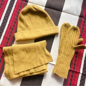 Cozy Mustard Knit Hat, Scarf, and Gloves Set